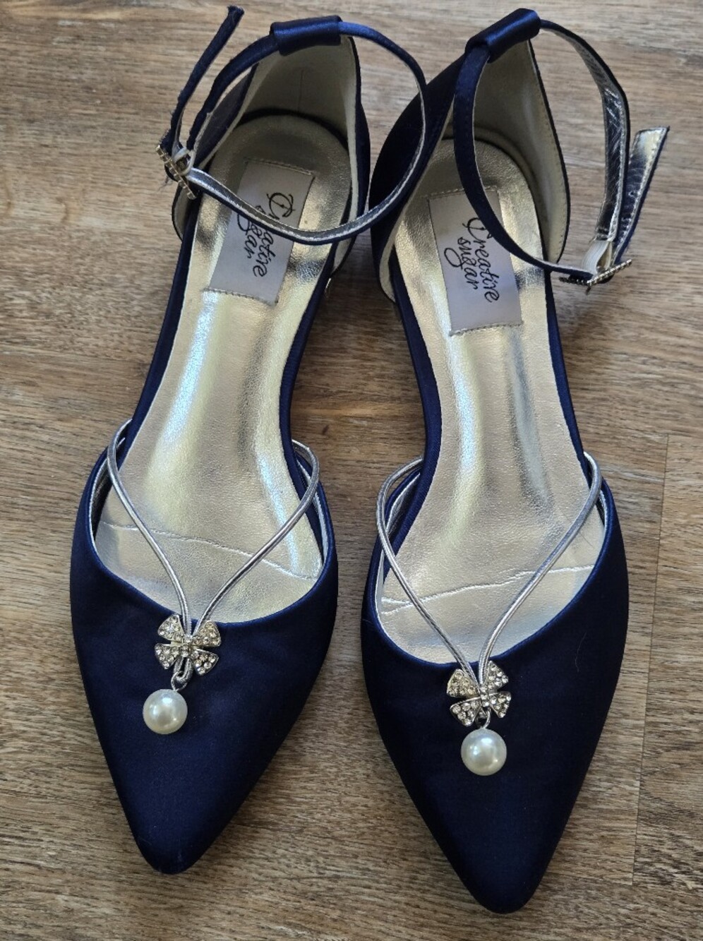 Creative Sugar Navy Dressy Satin Embellished Evening Flats- Size 7